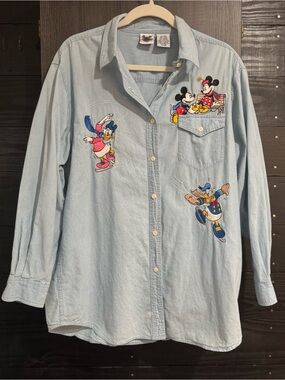 Vintage 90s Disney Catalog Chambray Shirt Mickey Minnie Donald Embroidered Large